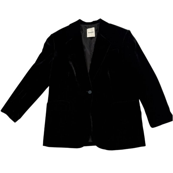 Sandro Velvet Blazer Jacket Black NWOT Size 38 US 10 - Picture 4 of 7